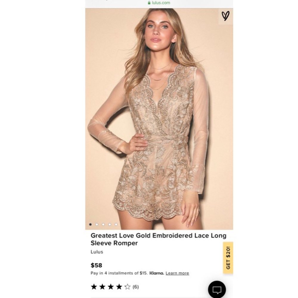 NWT Lulu’s Gold Embroidered Long Sleeve Romper